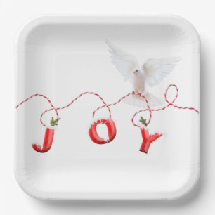 Christmas Joy with White Dove Paper Plate
