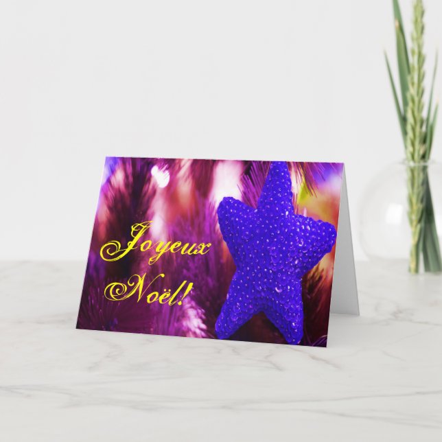 Christmas Joyeux Noel Purple Christmas Star II Holiday Card (Front)