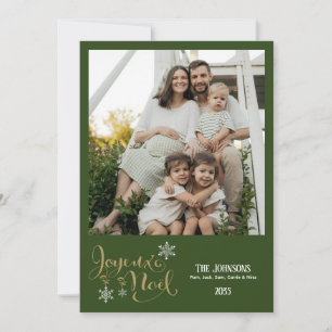 Christmas Joyeux Noel Snowflakes Green Plaid  Holiday Card