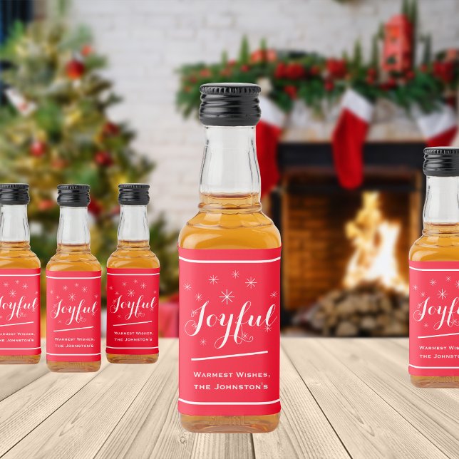 Christmas Joyful Gifting Script Name Cute Red Mini Liquor Bottle Label (The spirit is Joyful!)