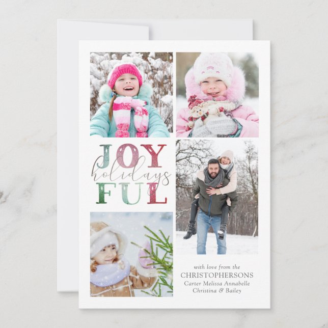 Christmas JOYFUL HOLIDAYS 4Photos Watercolor Holiday Card (Front)