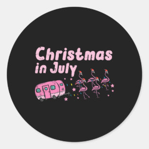 Christmas July Flamingos Camper Trailer Xmas Girls Classic Round Sticker