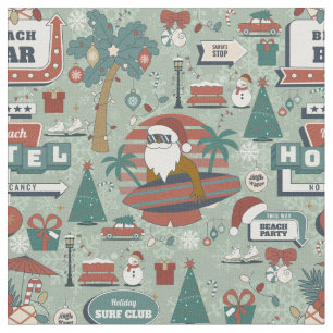 christmas july route 25 beach tropical black santa fabric