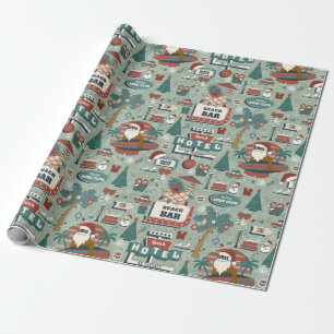 christmas july route 25 beach tropical black santa wrapping paper