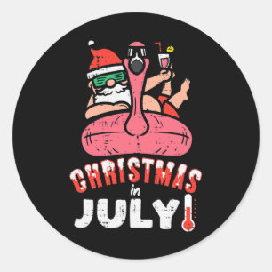 Christmas July Santa Flamingo Pool Float Xmas Men Classic Round Sticker