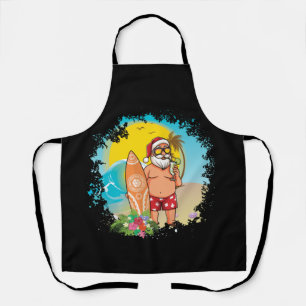 Christmas July Santa Hawaiian Summer Surf Surfer Apron