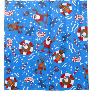 christmas july skater black santa skateboard shower curtain