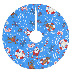 christmas july skater santa claus skateboard brushed polyester tree skirt