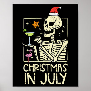 Christmas July Skeleton Flamingo Funny Summer Xmas Poster