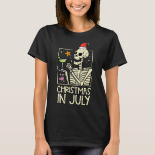 Christmas July Skeleton Flamingo Funny Summer Xmas T-Shirt