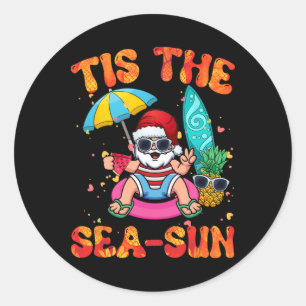 Christmas July Summer Lovers Beach Santa Tis The S Classic Round Sticker