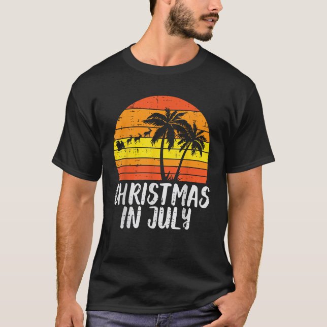 Christmas July Sunset Palm Trees Xmas Beach Men Wo T-Shirt (Front)