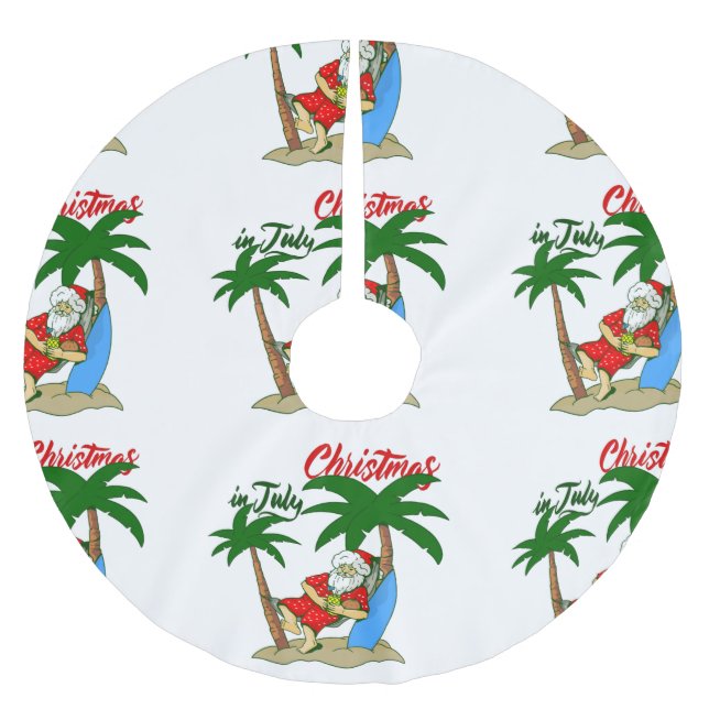 christmas july tropical santa claus brushed polyester tree skirt (Front)