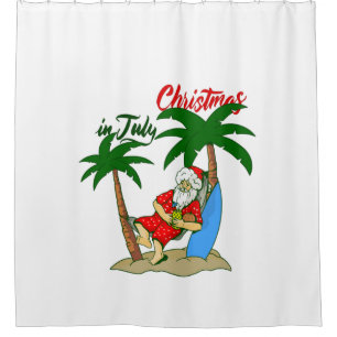 christmas july tropical santa claus shower curtain