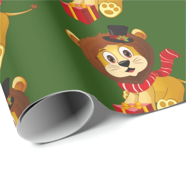Christmas jungle lion Holiday party wrap tiled Wrapping Paper (Roll Corner)