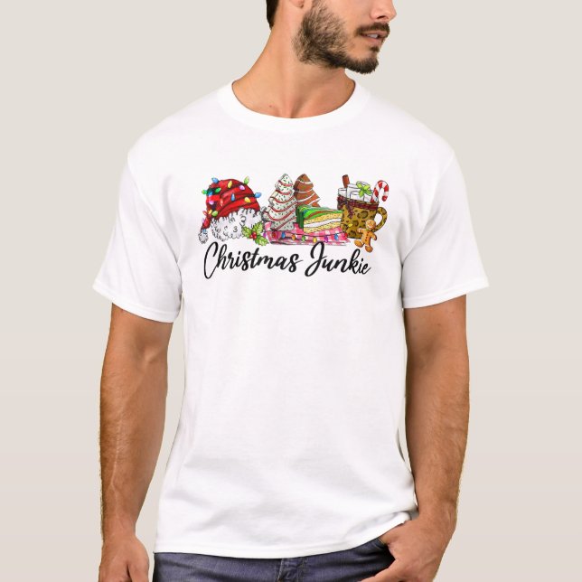 Christmas Junkie Candy Tree Hot Cocoa Cute Xmas T-Shirt (Front)