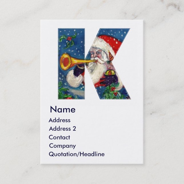 CHRISTMAS K LETTER / SANTA BUGLER MONOGRAM BUSINESS CARD (Front)