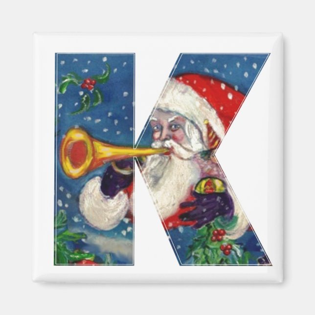 CHRISTMAS K LETTER / SANTA BUGLER MONOGRAM MAGNET (Front)