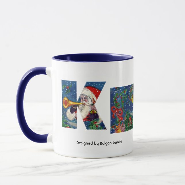 CHRISTMAS K LETTER / SANTA CLAUS BUGLER MONOGRAM MUG (Left)