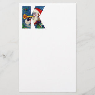 CHRISTMAS K LETTER / SANTA CLAUS BUGLER MONOGRAM STATIONERY