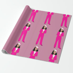 christmas kamala harris santa claus pink wrapping paper