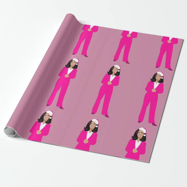 christmas kamala harris santa claus pink wrapping paper (Unrolled)