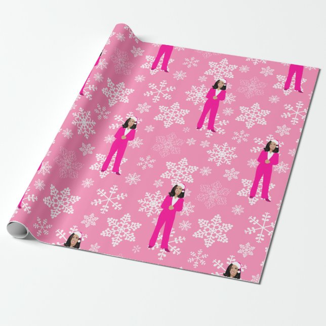 christmas kamala harris santa icy pink wrapping paper (Unrolled)