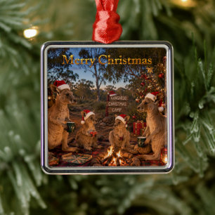 Christmas Kangaroo Camping Metal Ornament