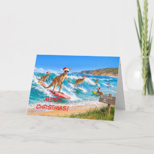 Christmas Kangaroo Surfing Bells Beach Holiday Card