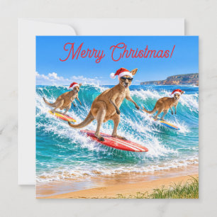 Christmas Kangaroo Surfing Bells Beach Holiday Card