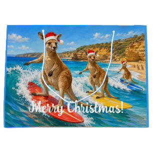 Christmas Kangaroo Surfing Bells Beach Large Gift Bag