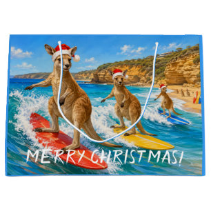 Christmas Kangaroo Surfing Bells Beach Large Gift Bag