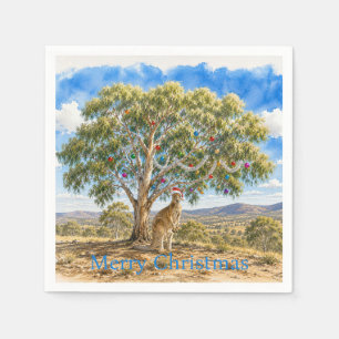 Christmas Kangaroo Under Gumtree Baubles Napkin