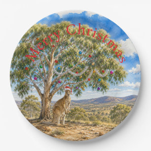 Christmas Kangaroo Under Gumtree Baubles Paper Plate