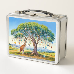Christmas Kangaroo under gumtree colorful baubles Metal Lunch Box