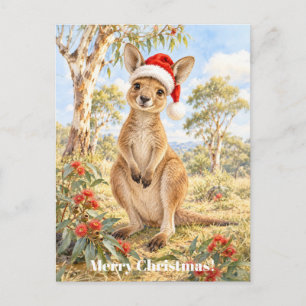 Christmas Kangaroo Wearing Santa Hat Gumtree Holiday Postcard