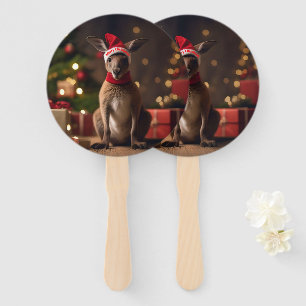 Christmas Kangaroo Wearing Santa Hat, Hand Fan