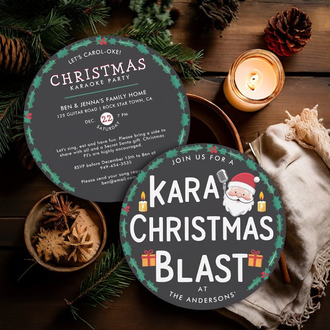 Christmas Karaoke Party Santa Carols Vinyl Record Invitation (christmas party invitation karaoke family office vintage retro nostalgia vinyl record santa carols)