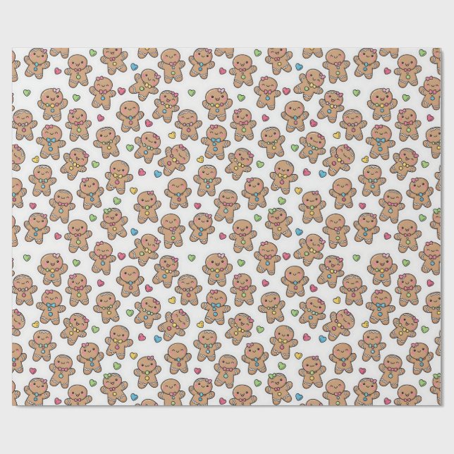Christmas Kawaii Gingerbread Men Wrapping Paper (Flat)