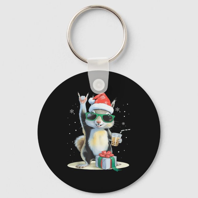 Christmas Kawaii Squirrel Bubble Tea Boba Squirrel Key Ring (Front)