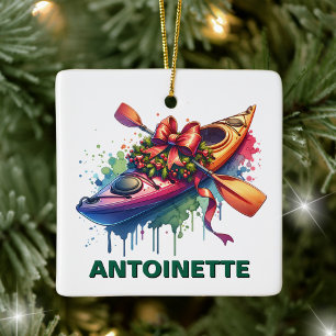 Christmas Kayak Custom Name Ceramic Ornament