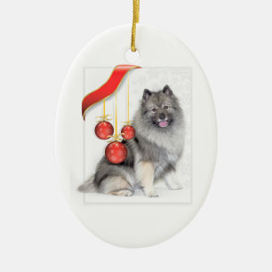 Christmas Keeshond Ceramic Ornament