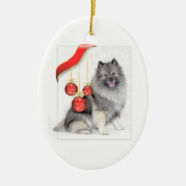 Christmas Keeshond Ceramic Ornament (Front)