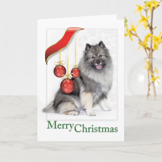 Christmas Keeshond Greeting Card (Yellow Flower)