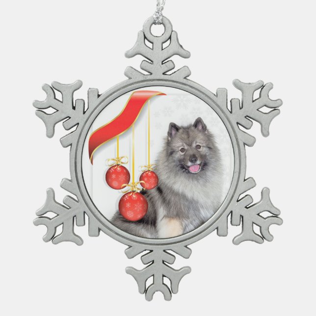 Christmas Keeshond Snowflake Pewter Christmas Ornament (Front)