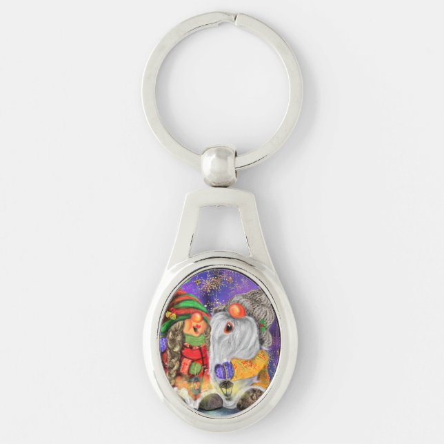 Christmas Keychain Couple Gnomes Singing Happy (Front)