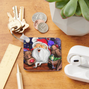 Christmas Keychain Santa and Reindeers Funny