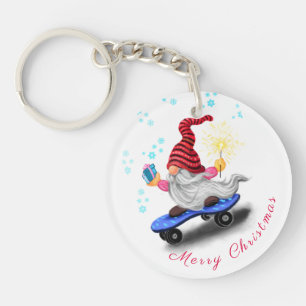Christmas Keychain Skater Gnome with Gift