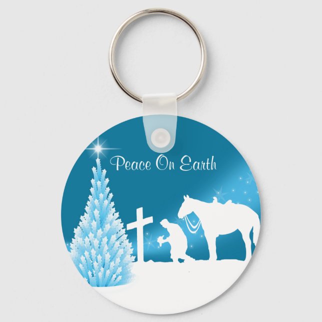 Christmas Keychain With Praying Cowboy (Front)