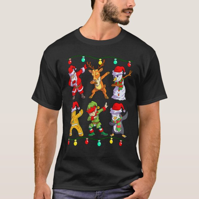 Christmas Kids Boys Men Dabbing Santa Elf Deer Fri T-Shirt (Front)